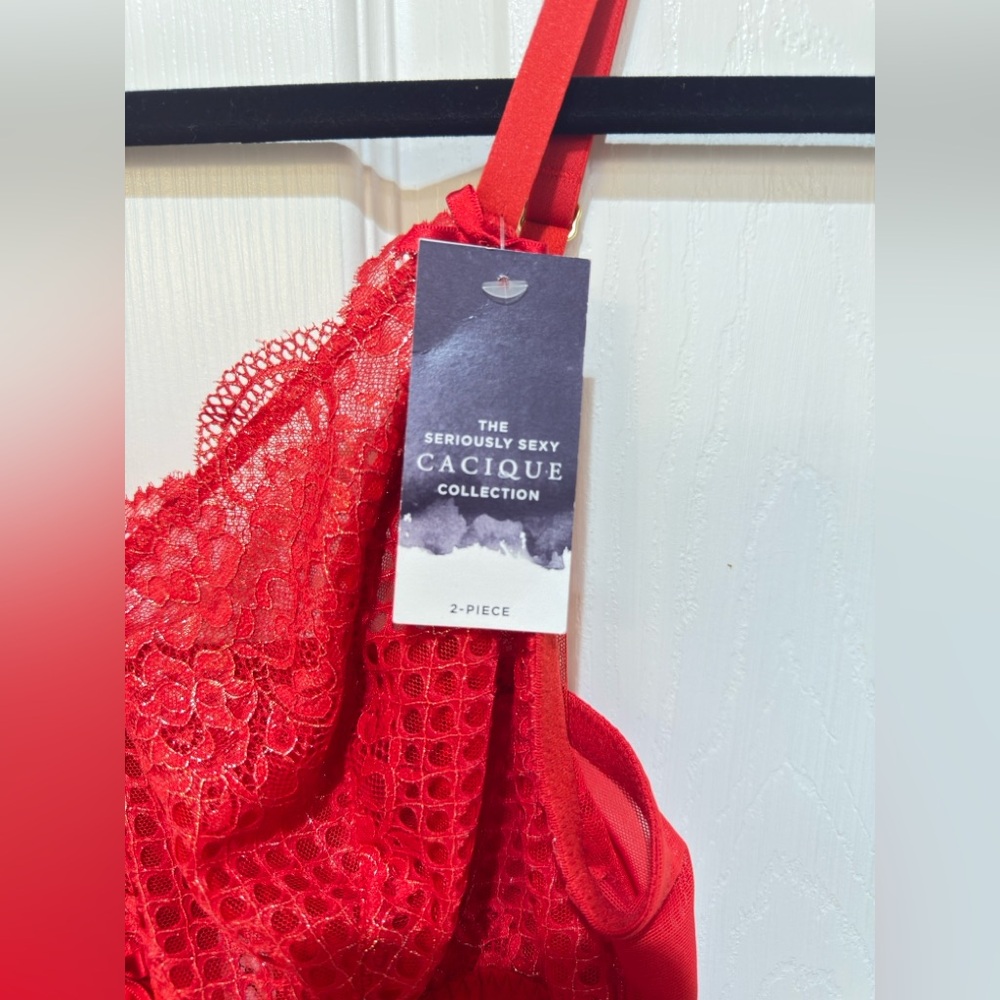 NWT Cacique Red Lace Chemise & Gstring Set 12 - Picture 2 of 5